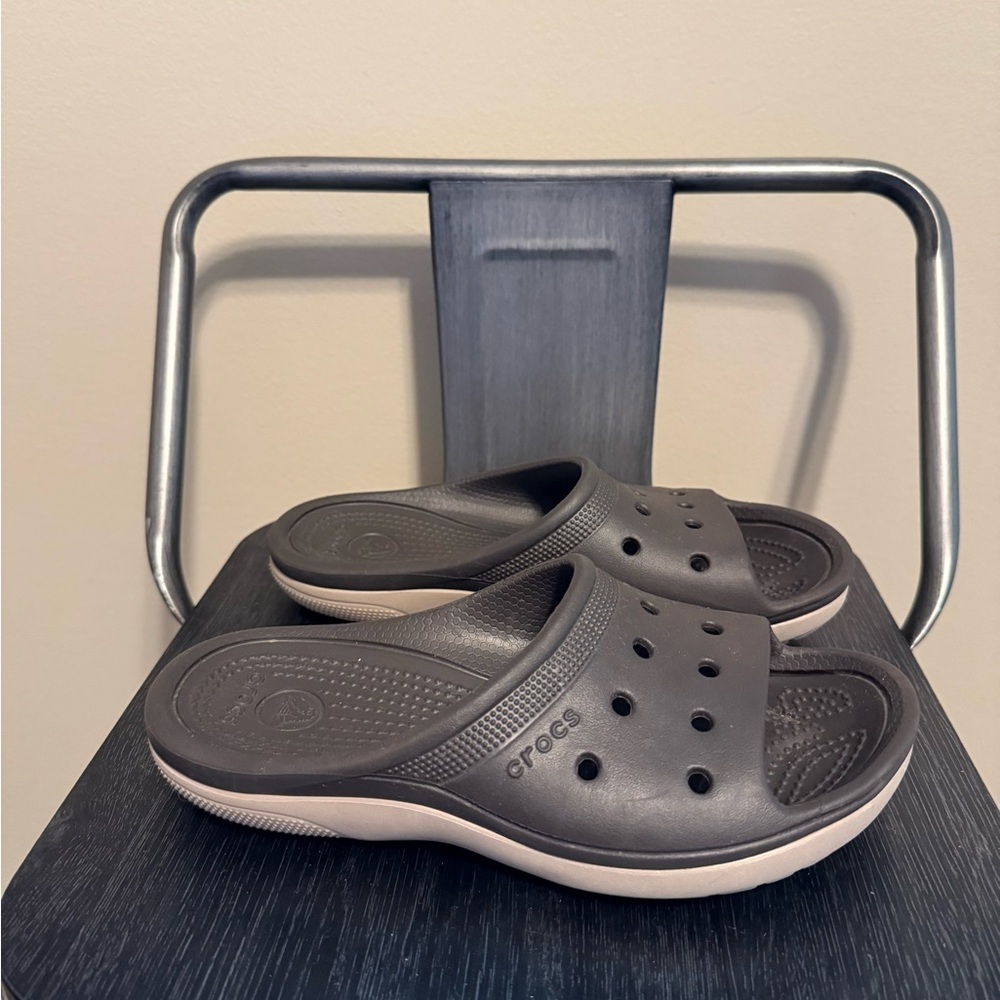 Crocs Slide On Sandals Duet Skutes Brown Tan Bottom Sz M4 W6 Comfort Walking